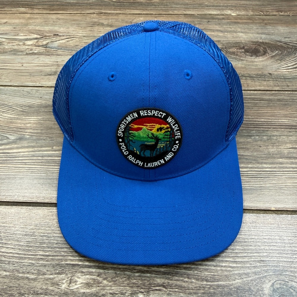 Polo Ralph Lauren Mens OS Logo Patch Twill Trucker Cap Blue Wildlife